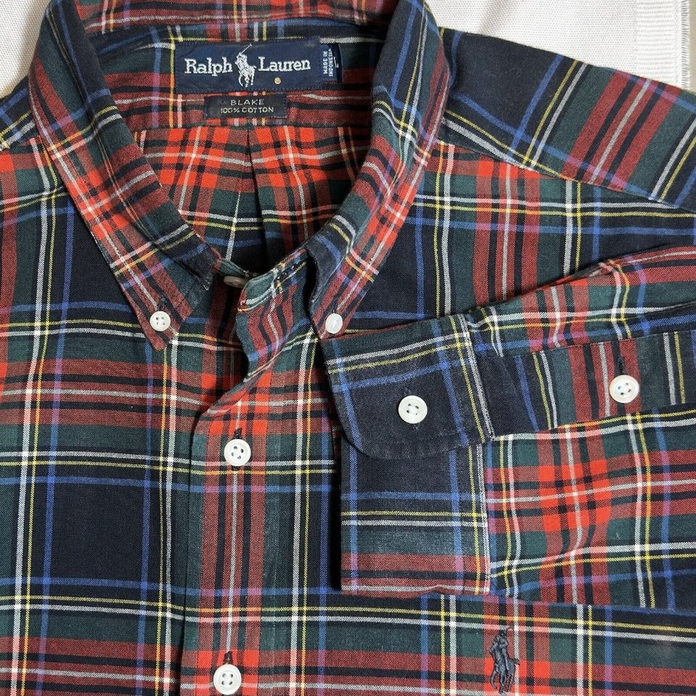 Ralph Lauren Blake Mens Sz 16‎ Red Plaid Long Sleeve Classic Fit Shirt